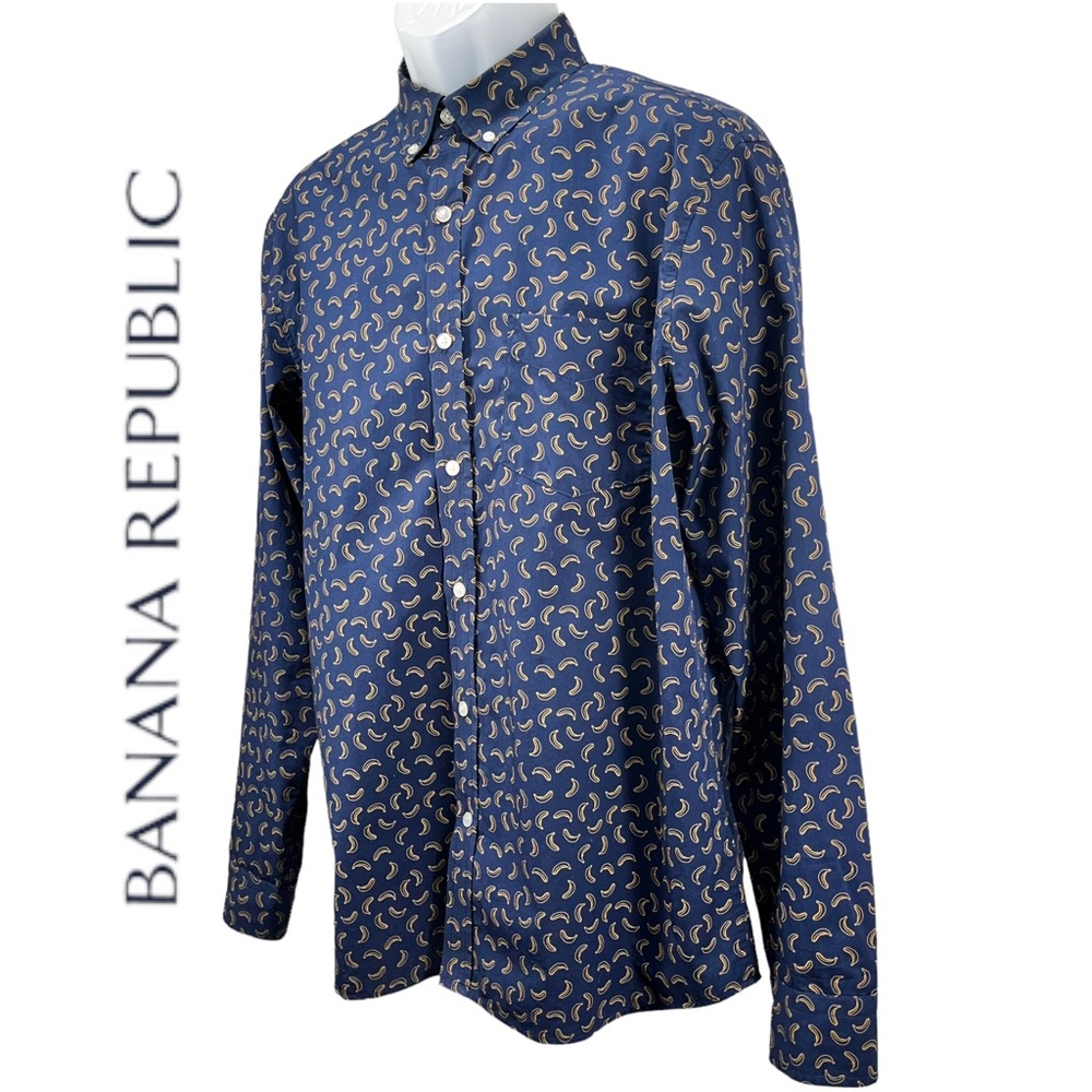 Banana‎ Republic Men’s Large Banana Print Luxe Poplin Untucked Slim Fit Shirt